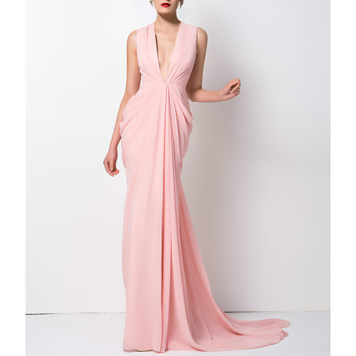 Sheath / Column Minimalist Sexy Wedding Guest Formal Evening Dress V Neck Sleeveless Court Train Chiffon with Sleek Draping 2021
Sheath / Column Minimalist Sexy Wedding Guest Formal Evening Dress V Neck Sleeveless Court Train Chiffon with Sleek Draping 2021