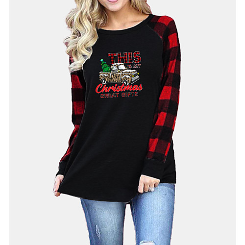 Women's Christmas T shirt Plaid Graphic Leopard Long Sleeve Patchwork Round Neck Tops Basic Christmas Basic Top Black Gray
Women's Christmas T shirt Plaid Graphic Leopard Long Sleeve Patchwork Round Neck Tops Basic Christmas Basic Top Black Gray