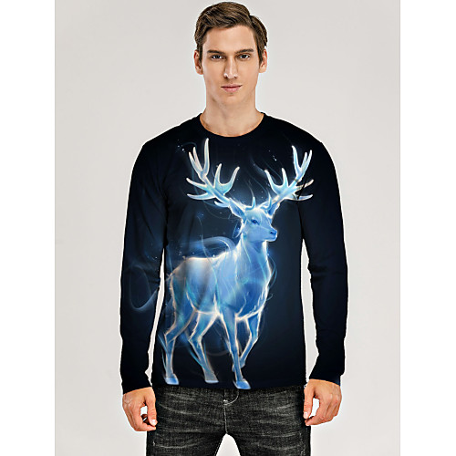 Men's T shirt 3D Print Graphic 3D Animal Print Long Sleeve Christmas Tops Navy Blue 
Men's T shirt 3D Print Graphic 3D Animal Print Long Sleeve Christmas Tops Navy Blue