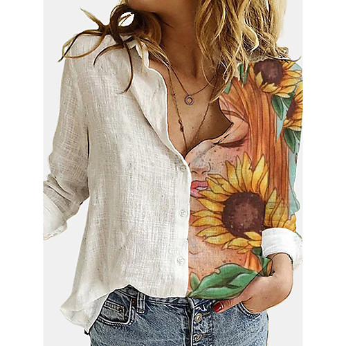 Women's Blouse Shirt Floral Sunflower Long Sleeve Print Shirt Collar Basic Tops White
Women's Blouse Shirt Floral Sunflower Long Sleeve Print Shirt Collar Basic Tops White