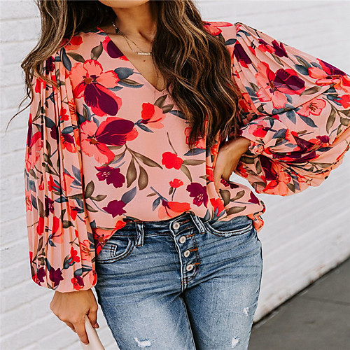 Women's Blouse Floral Long Sleeve Pleated Patchwork Print V Neck Streetwear Tops Blushing Pink
Women's Blouse Floral Long Sleeve Pleated Patchwork Print V Neck Streetwear Tops Blushing Pink