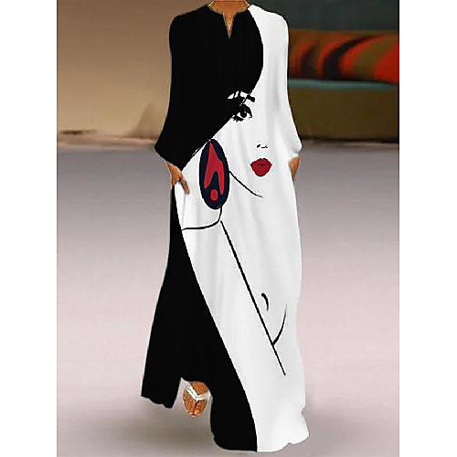 Women's Swing Dress Maxi long Dress Black Long Sleeve Color Block Print Fall Spring V Neck Casual Vintage vacation dresses Loose 2021 S M L XL XXL
Women's Swing Dress Maxi long Dress Black Long Sleeve Color Block Print Fall Spring V Neck Casual Vintage vacation dresses Loose 2021 S M L XL XXL