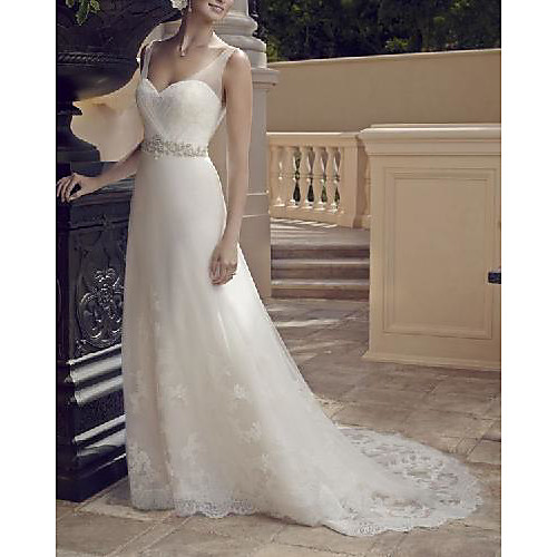A-Line Wedding Dresses Sweetheart Neckline Sweep / Brush Train Lace Tulle Sleeveless Country Romantic with Appliques Crystal Brooch 2021
A-Line Wedding Dresses Sweetheart Neckline Sweep / Brush Train Lace Tulle Sleeveless Country Romantic with Appliques Crystal Brooch 2021