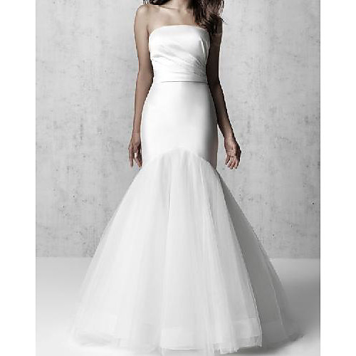 Mermaid / Trumpet Wedding Dresses Strapless Floor Length Tulle Italy Satin Sleeveless Simple with Ruched 2021
Mermaid / Trumpet Wedding Dresses Strapless Floor Length Tulle Italy Satin Sleeveless Simple with Ruched 2021