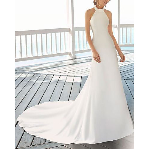 Mermaid / Trumpet Wedding Dresses Halter Neck Sweep / Brush Train Stretch Fabric Sleeveless Simple Beach with 2021
Mermaid / Trumpet Wedding Dresses Halter Neck Sweep / Brush Train Stretch Fabric Sleeveless Simple Beach with 2021
