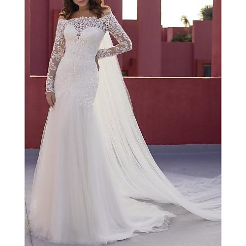 A-Line Wedding Dresses Jewel Neck Sweep / Brush Train Lace Tulle Long Sleeve Romantic Simple with 2021
A-Line Wedding Dresses Jewel Neck Sweep / Brush Train Lace Tulle Long Sleeve Romantic Simple with 2021