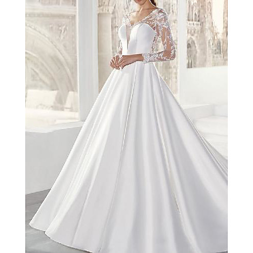 A-Line Wedding Dresses Jewel Neck Sweep / Brush Train Chiffon Satin Long Sleeve Romantic Simple with 2021
A-Line Wedding Dresses Jewel Neck Sweep / Brush Train Chiffon Satin Long Sleeve Romantic Simple with 2021