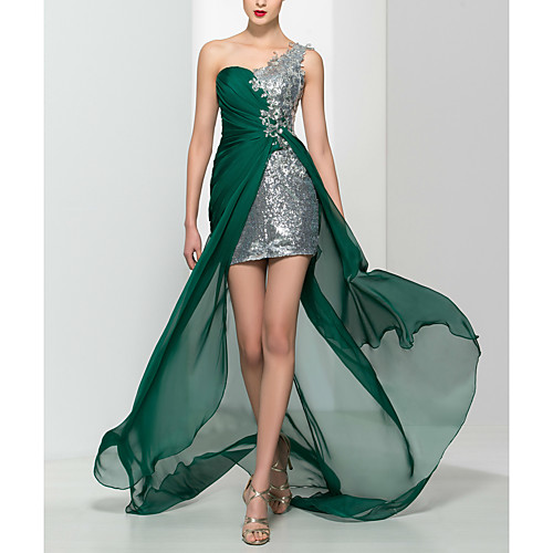 Sheath / Column Sparkle Sexy Homecoming Cocktail Party Dress One Shoulder Sleeveless Court Train Chiffon Sequined with Draping Split Overskirt 2021
Sheath / Column Sparkle Sexy Homecoming Cocktail Party Dress One Shoulder Sleeveless Court Train Chiffon Sequined with Draping Split Overskirt 2021