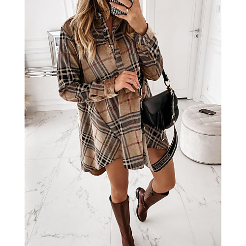 Women's Shirt Dress Short Mini Dress Brown Long Sleeve Plaid Print Fall Spring Shirt Collar Casual Loose 2021 S M L XL
Women's Shirt Dress Short Mini Dress Brown Long Sleeve Plaid Print Fall Spring Shirt Collar Casual Loose 2021 S M L XL