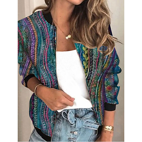 Women's Jacket Sports Spring & Fall Regular Coat Regular Fit Streetwear Jacket Long Sleeve Striped Patchwork Blue / Going out / Print
Women's Jacket Sports Spring & Fall Regular Coat Regular Fit Streetwear Jacket Long Sleeve Striped Patchwork Blue / Going out / Print