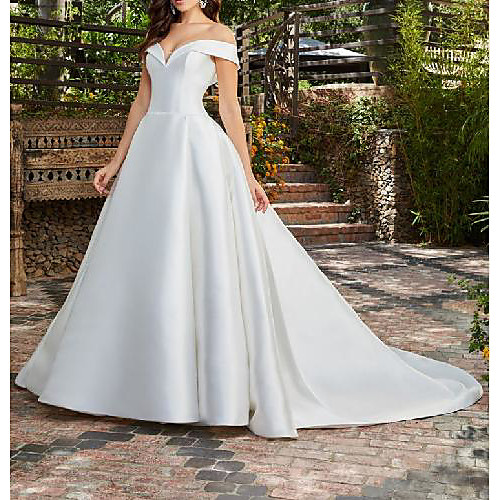 A-Line Wedding Dresses Off Shoulder Chapel Train Satin Short Sleeve Country Formal Simple with 2021
A-Line Wedding Dresses Off Shoulder Chapel Train Satin Short Sleeve Country Formal Simple with 2021
