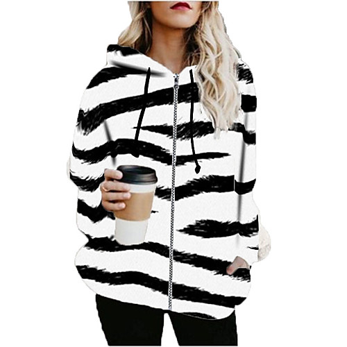 Women's Hoodied Jacket Sports Fall & Winter Long Coat Loose Jacket Long Sleeve Striped Print White
Women's Hoodied Jacket Sports Fall & Winter Long Coat Loose Jacket Long Sleeve Striped Print White