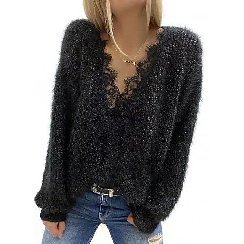 Women's Knitted Solid Color Pullover Long Sleeve Sweater Cardigans V Neck Fall Spring Black
Women's Knitted Solid Color Pullover Long Sleeve Sweater Cardigans V Neck Fall Spring Black