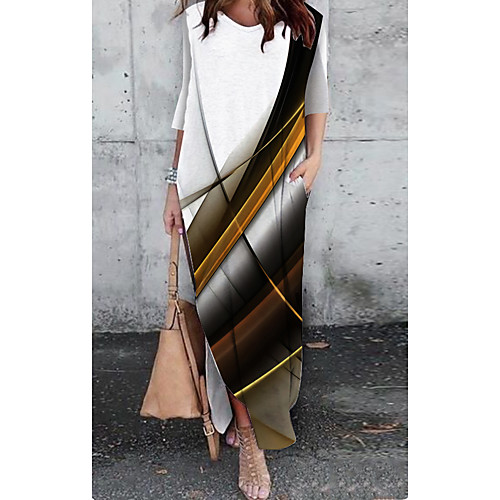 Women's Shift Dress Maxi long Dress White 3/4 Length Sleeve Color Gradient Color Block Geometric Print Spring Summer Round Neck Casual Loose 2021 S M L XL XXL
Women's Shift Dress Maxi long Dress White 3/4 Length Sleeve Color Gradient Color Block Geometric Print Spring Summer Round Neck Casual Loose 2021 S M L XL XXL