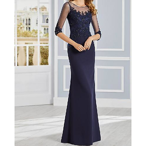 Sheath / Column Mother of the Bride Dress Elegant Illusion Neck Floor Length Stretch Fabric Half Sleeve with Lace Appliques 2021
Sheath / Column Mother of the Bride Dress Elegant Illusion Neck Floor Length Stretch Fabric Half Sleeve with Lace Appliques 2021