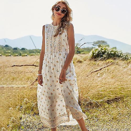 Women's Shift Dress Maxi long Dress White Sleeveless Floral Print Spring Round Neck Elegant Casual Going out Loose 2021 S M L XL
Women's Shift Dress Maxi long Dress White Sleeveless Floral Print Spring Round Neck Elegant Casual Going out Loose 2021 S M L XL