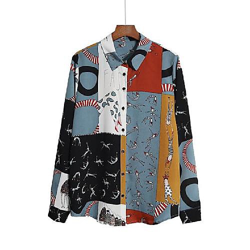 Women's Blouse Shirt Cartoon Color Block Long Sleeve Print Shirt Collar Basic Tops Cotton Blue
Women's Blouse Shirt Cartoon Color Block Long Sleeve Print Shirt Collar Basic Tops Cotton Blue