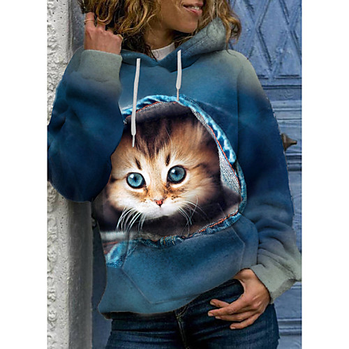 Women's Hoodie Pullover Cat Graphic 3D Front Pocket Print Daily 3D Print Basic Casual Hoodies Sweatshirts Blue
Women's Hoodie Pullover Cat Graphic 3D Front Pocket Print Daily 3D Print Basic Casual Hoodies Sweatshirts Blue