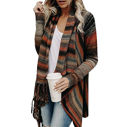 Women's Stripes Sweater Long Sleeve Sweater Cardigans Fall Winter Orange stripes
Women's Stripes Sweater Long Sleeve Sweater Cardigans Fall Winter Orange stripes