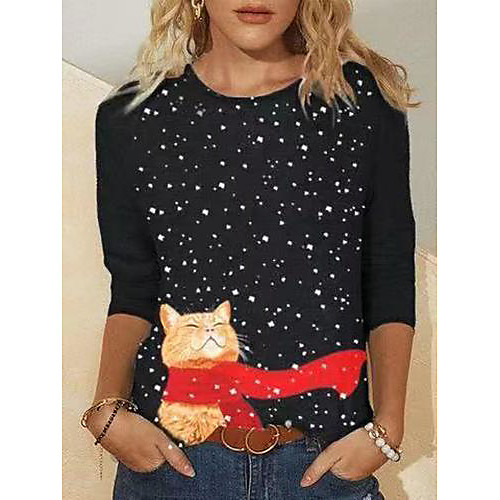 Women's T shirt Cat Animal Long Sleeve Print Round Neck Tops Basic Basic Top Black Blue Light Green
Women's T shirt Cat Animal Long Sleeve Print Round Neck Tops Basic Basic Top Black Blue Light Green