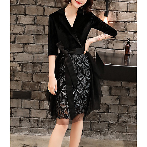 A-Line Little Black Dress Elegant Party Wear Cocktail Party Dress V Neck Half Sleeve Knee Length Tulle Velvet with Bow(s) 2021
A-Line Little Black Dress Elegant Party Wear Cocktail Party Dress V Neck Half Sleeve Knee Length Tulle Velvet with Bow(s) 2021