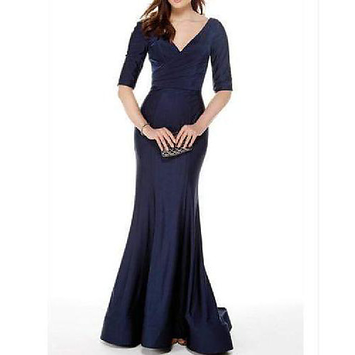 Mermaid / Trumpet Mother of the Bride Dress Elegant V Neck Court Train Satin Half Sleeve with Pleats 2021
Mermaid / Trumpet Mother of the Bride Dress Elegant V Neck Court Train Satin Half Sleeve with Pleats 2021