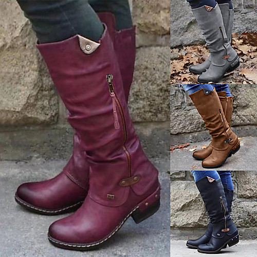 Women's Boots Cowboy Boots Riding Boots Chunky Heel Round Toe Knee High Boots Mid Calf Boots Casual Daily Walking Shoes PU Solid Colored Winter Red Gray Black
Women's Boots Cowboy Boots Riding Boots Chunky Heel Round Toe Knee High Boots Mid Calf Boots Casual Daily Walking Shoes PU Solid Colored Winter Red Gray Black