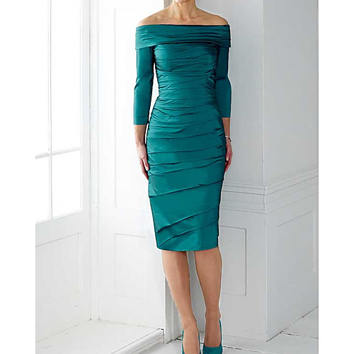 Sheath / Column Mother of the Bride Dress Elegant Off Shoulder Knee Length Taffeta 3/4 Length Sleeve with Ruching 2021
Sheath / Column Mother of the Bride Dress Elegant Off Shoulder Knee Length Taffeta 3/4 Length Sleeve with Ruching 2021