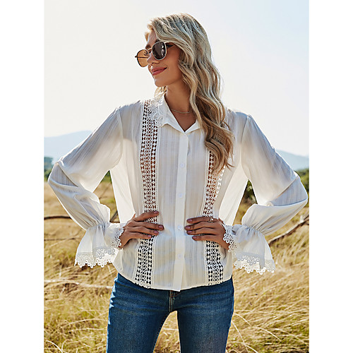 Women's Blouse Shirt Plain Long Sleeve Ruffle Cut Out Patchwork Standing Collar Sexy Streetwear Tops White
Women's Blouse Shirt Plain Long Sleeve Ruffle Cut Out Patchwork Standing Collar Sexy Streetwear Tops White