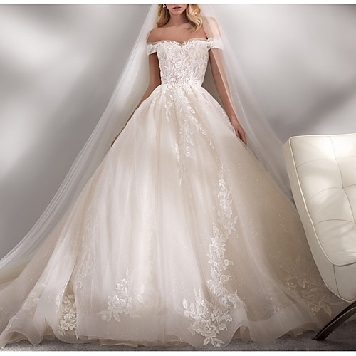 Ball Gown Wedding Dresses Off Shoulder Chapel Train Lace Tulle Short Sleeve Formal Luxurious with Appliques 2021
Ball Gown Wedding Dresses Off Shoulder Chapel Train Lace Tulle Short Sleeve Formal Luxurious with Appliques 2021