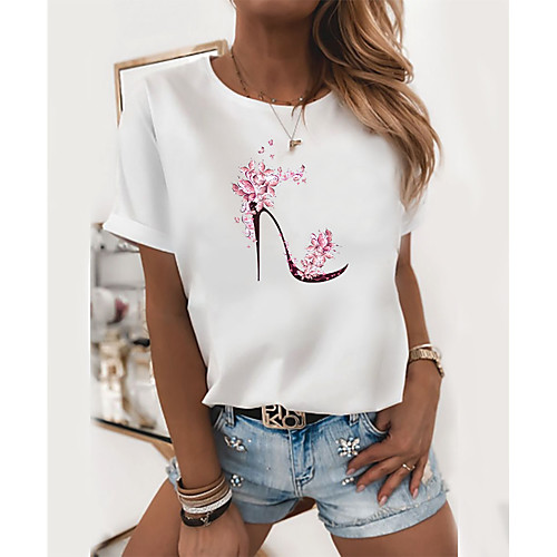 Women's T shirt Floral Cartoon Graphic Prints Print Round Neck Basic Tops White
Women's T shirt Floral Cartoon Graphic Prints Print Round Neck Basic Tops White