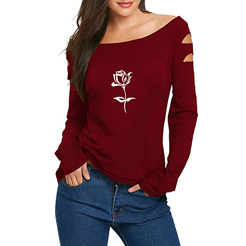 Women's T shirt Floral Graphic Prints Long Sleeve Print Off Shoulder Tops Basic Basic Top Black Wine
Women's T shirt Floral Graphic Prints Long Sleeve Print Off Shoulder Tops Basic Basic Top Black Wine