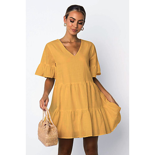 Women's Swing Dress Knee Length Dress Yellow White Black Short Sleeve Solid Color Spring Summer Casual 2021 S M L XL XXL
Women's Swing Dress Knee Length Dress Yellow White Black Short Sleeve Solid Color Spring Summer Casual 2021 S M L XL XXL
