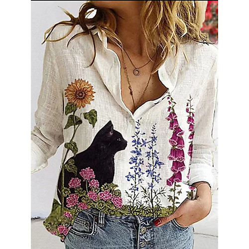 Women's Blouse Shirt Cat Sunflower Animal Long Sleeve Print Shirt Collar Basic Tops Loose White Blushing Pink
Women's Blouse Shirt Cat Sunflower Animal Long Sleeve Print Shirt Collar Basic Tops Loose White Blushing Pink