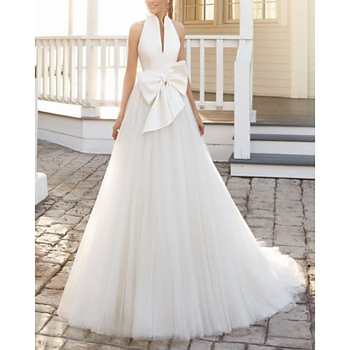 A-Line Wedding Dresses High Neck Floor Length Satin Tulle Sleeveless Country Simple with Bow(s) 2021
A-Line Wedding Dresses High Neck Floor Length Satin Tulle Sleeveless Country Simple with Bow(s) 2021