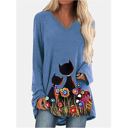 Women's T shirt Dress Tunic T shirt Cat Long Sleeve Print V Neck Tops Basic Basic Top Blue Green
Women's T shirt Dress Tunic T shirt Cat Long Sleeve Print V Neck Tops Basic Basic Top Blue Green
