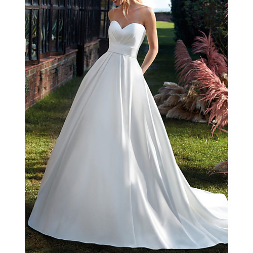 A-Line Wedding Dresses V Neck Strapless Floor Length Satin Sleeveless Country Simple with 2021
A-Line Wedding Dresses V Neck Strapless Floor Length Satin Sleeveless Country Simple with 2021
