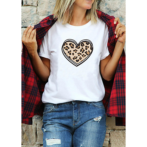 Women's T shirt Heart Leopard Graphic Prints Print Round Neck Tops 100% Cotton Basic Basic Top White
Women's T shirt Heart Leopard Graphic Prints Print Round Neck Tops 100% Cotton Basic Basic Top White