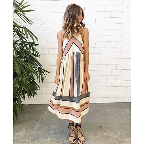 Women's Swing Dress Midi Dress Beige Sleeveless Striped Patchwork Fall Spring Boat Neck Casual 2021 S M L XL
Women's Swing Dress Midi Dress Beige Sleeveless Striped Patchwork Fall Spring Boat Neck Casual 2021 S M L XL