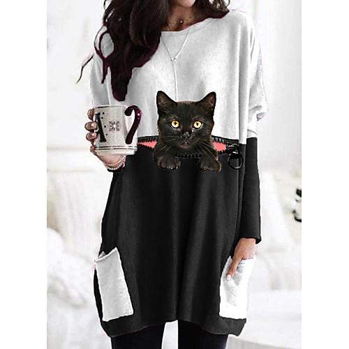 Women's Christmas T shirt Dress Cat Cartoon Graphic Prints Long Sleeve Patchwork Print Round Neck Tops Basic Christmas Basic Top Black Gray
Women's Christmas T shirt Dress Cat Cartoon Graphic Prints Long Sleeve Patchwork Print Round Neck Tops Basic Christmas Basic Top Black Gray