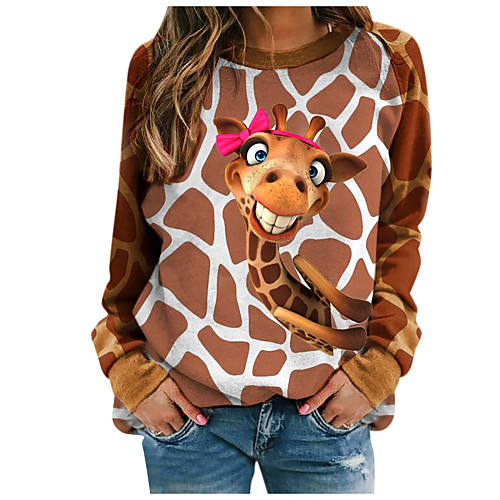 Women's T shirt Floral Stripes Giraffe Long Sleeve Print Round Neck Tops Active Basic Basic Top White Blue Brown
Women's T shirt Floral Stripes Giraffe Long Sleeve Print Round Neck Tops Active Basic Basic Top White Blue Brown