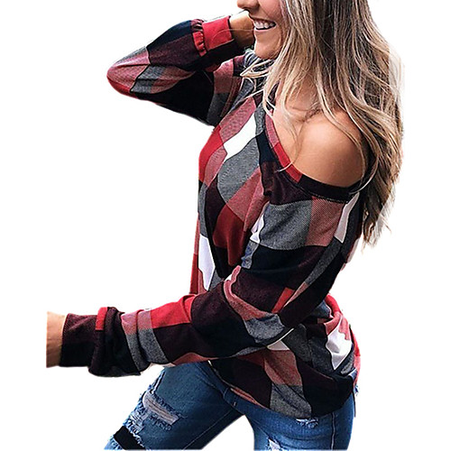 Women's T shirt Check Long Sleeve Print Round Neck Tops Sexy Basic Top Blue Purple Red
Women's T shirt Check Long Sleeve Print Round Neck Tops Sexy Basic Top Blue Purple Red