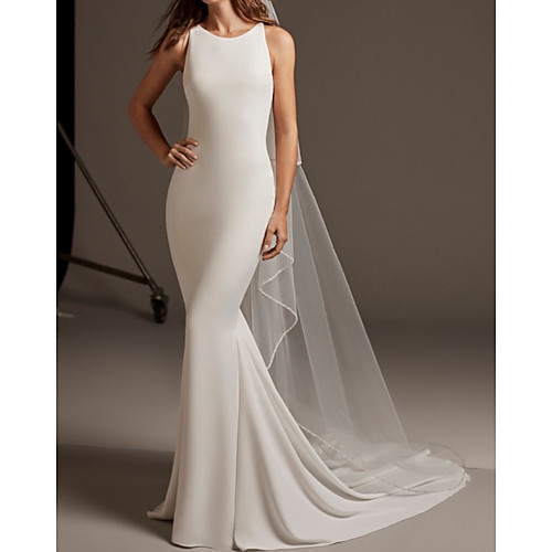 Mermaid / Trumpet Wedding Dresses Jewel Neck Sweep / Brush Train Lace Stretch Satin Sleeveless Country Simple with Appliques 2021
Mermaid / Trumpet Wedding Dresses Jewel Neck Sweep / Brush Train Lace Stretch Satin Sleeveless Country Simple with Appliques 2021