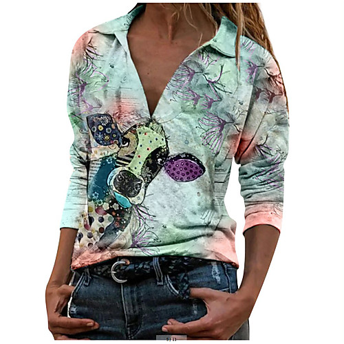 Women's T shirt Cow Long Sleeve Patchwork Print Shirt Collar Tops Basic Basic Top Blue Purple Green
Women's T shirt Cow Long Sleeve Patchwork Print Shirt Collar Tops Basic Basic Top Blue Purple Green