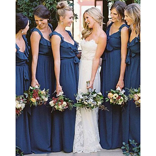 A-Line V Neck Floor Length Chiffon Bridesmaid Dress with Sash / Ribbon / Ruffles
A-Line V Neck Floor Length Chiffon Bridesmaid Dress with Sash / Ribbon / Ruffles