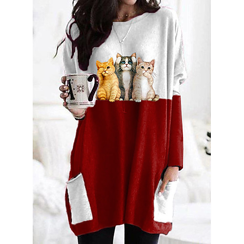 Women's T shirt Dress Cat Graphic Prints Long Sleeve Pocket Patchwork Round Neck Tops Basic Basic Top Black Orange Gray
Women's T shirt Dress Cat Graphic Prints Long Sleeve Pocket Patchwork Round Neck Tops Basic Basic Top Black Orange Gray