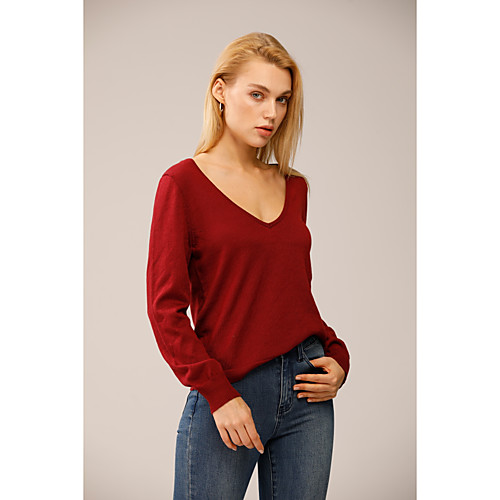 Women's Knitted Solid Color Pullover Long Sleeve Sweater Cardigans V Neck Fall Winter Red
Women's Knitted Solid Color Pullover Long Sleeve Sweater Cardigans V Neck Fall Winter Red