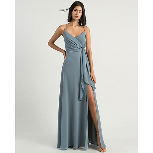 A-Line Spaghetti Strap Floor Length Chiffon Bridesmaid Dress with Split Front / Open Back
A-Line Spaghetti Strap Floor Length Chiffon Bridesmaid Dress with Split Front / Open Back