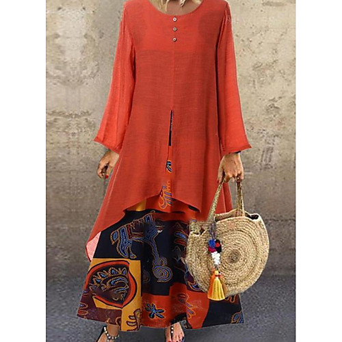 Women's Two Piece Dress Midi Dress Orange Black Long Sleeve Print Print Fall Winter Round Neck Casual Vintage Slim 2021 M L XL XXL / Cotton / Cotton
Women's Two Piece Dress Midi Dress Orange Black Long Sleeve Print Print Fall Winter Round Neck Casual Vintage Slim 2021 M L XL XXL / Cotton / Cotton