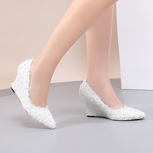 Women's Heels Wedge Heel Pointed Toe Sexy Minimalism Roman Shoes Wedding Party & Evening PU Pearl Satin Flower Lace Solid Colored White
Women's Heels Wedge Heel Pointed Toe Sexy Minimalism Roman Shoes Wedding Party & Evening PU Pearl Satin Flower Lace Solid Colored White